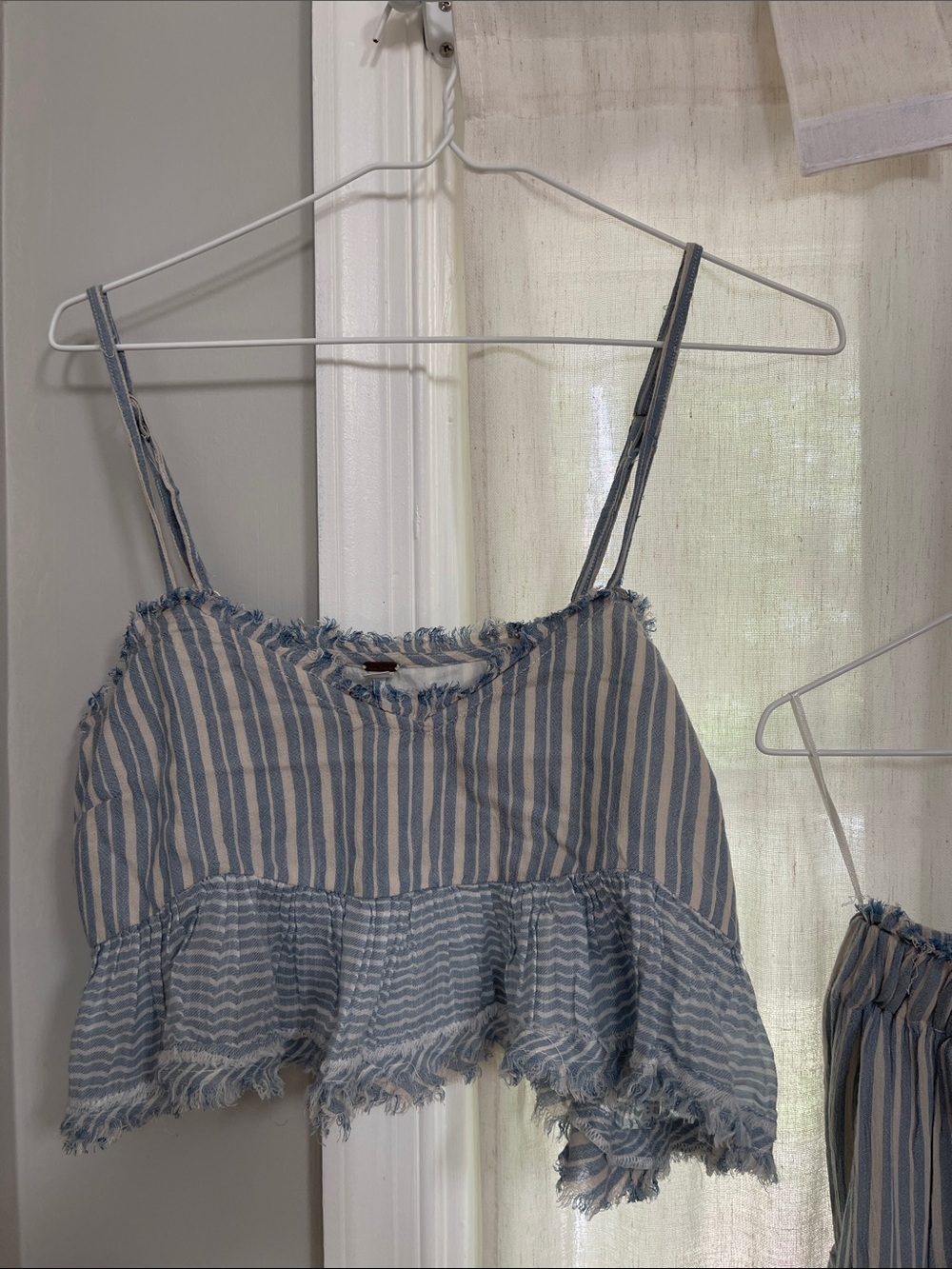 Free People Striped Ruffle Set in Light Blue and White - Picture 3 of 6